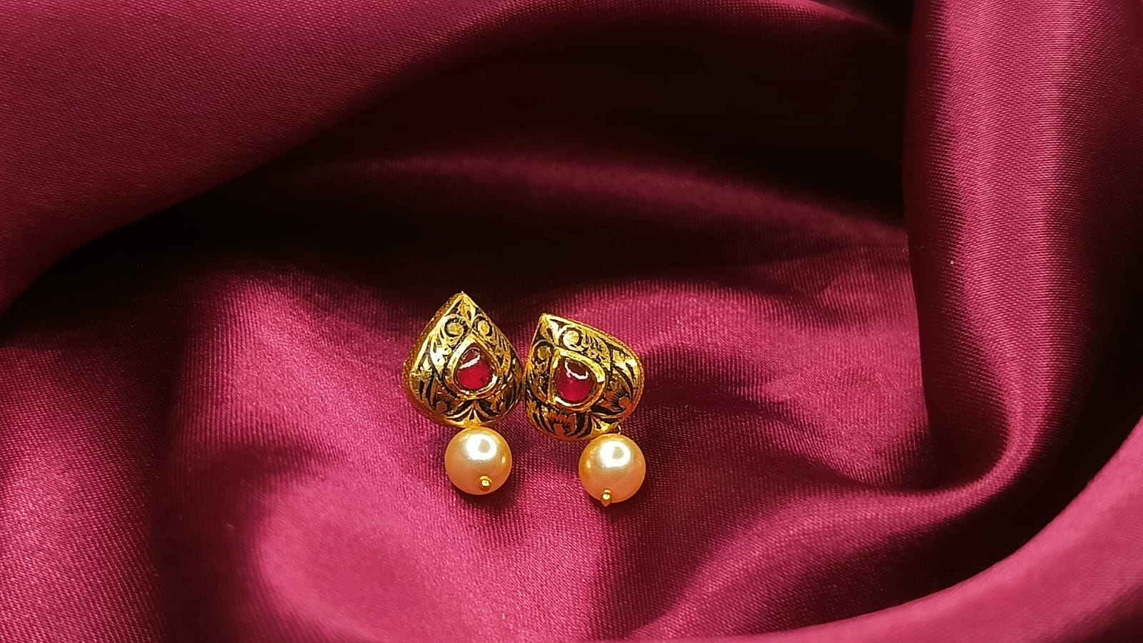 Antique Gold Teardrop & Pearl Drop Earrings