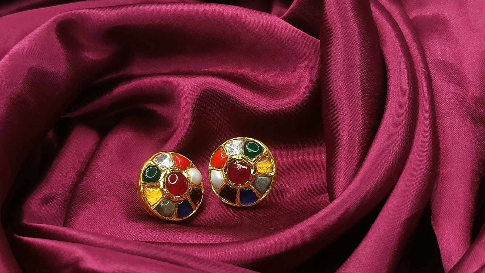 Navratna Multicolour Kundan Stud Earrings